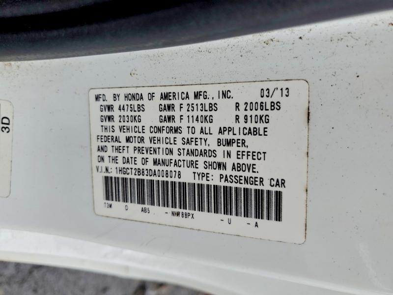 63345266 :رقم المزاد ، 1HGCT2B83DA008078 vin ، 2013 Honda Accord مزاد بيع