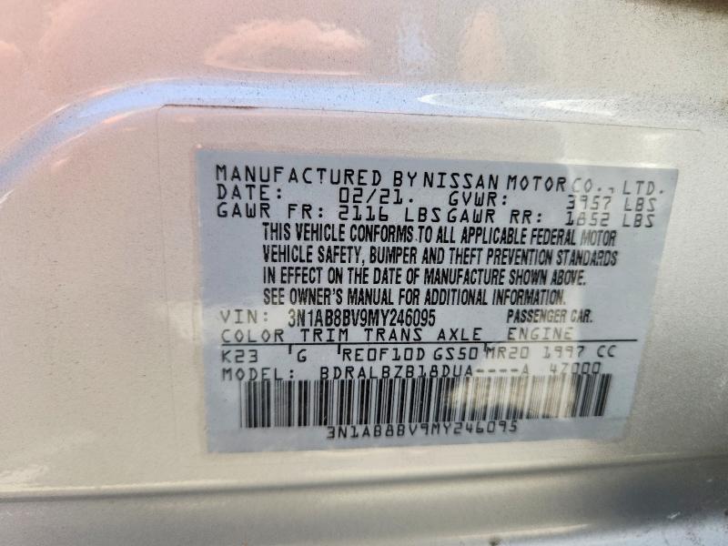 Aukcja sprzedaży 2021 Nissan Sentra, vin: 3N1AB8BV9MY246095, numer aukcji: 66013866