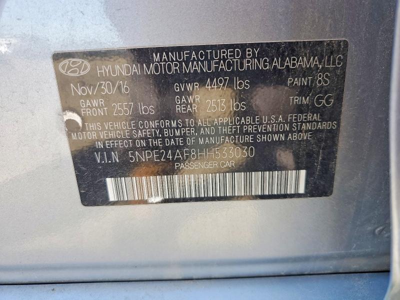 2017 Hyundai Sonata მანქანა იყიდება აუქციონზე, vin: 5NPE24AF8HH533030, აუქციონის ნომერი: 67035826