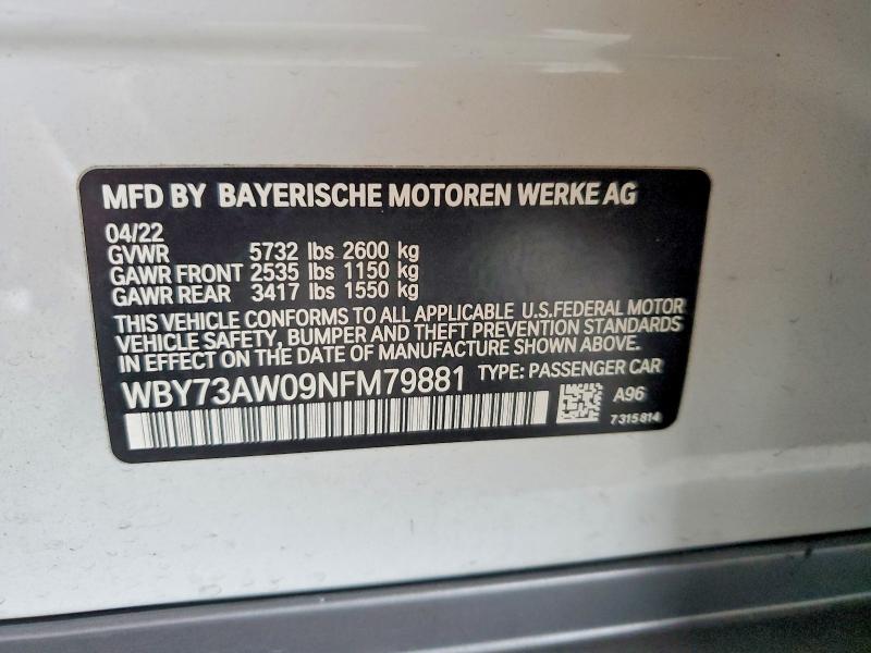 Aukcja sprzedaży 2022 Bmw I4, vin: WBY73AW09NFM79881, numer aukcji: 66547486