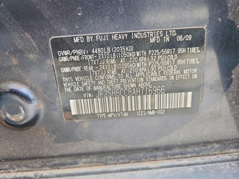 2010 Subaru Forester მანქანა იყიდება აუქციონზე, vin: JF2SH6CC8AH716966, აუქციონის ნომერი: 66008386