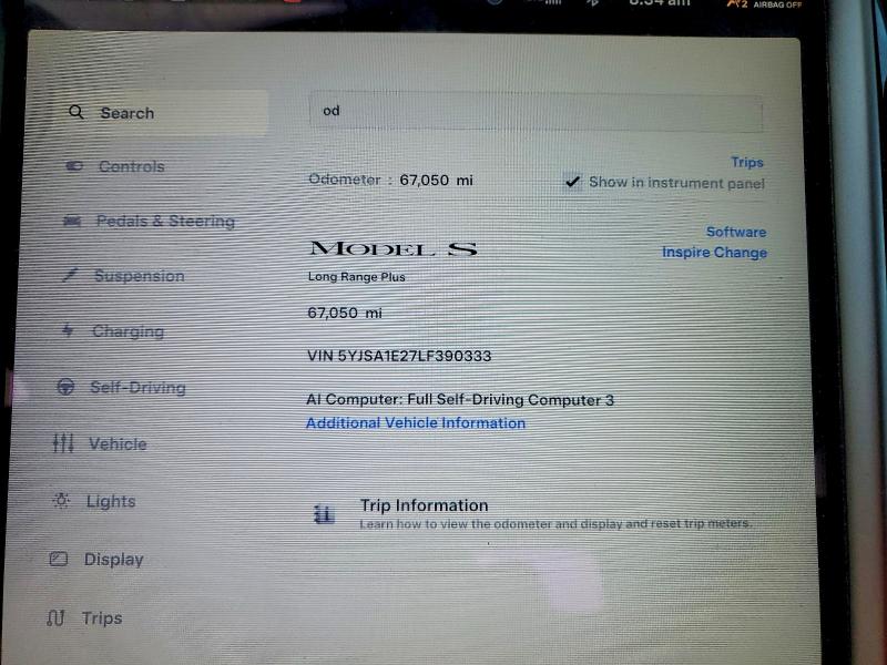 Продаж на аукціоні авто 2020 Tesla Model S, vin: 5YJSA1E27LF390333, номер лоту: 65787746
