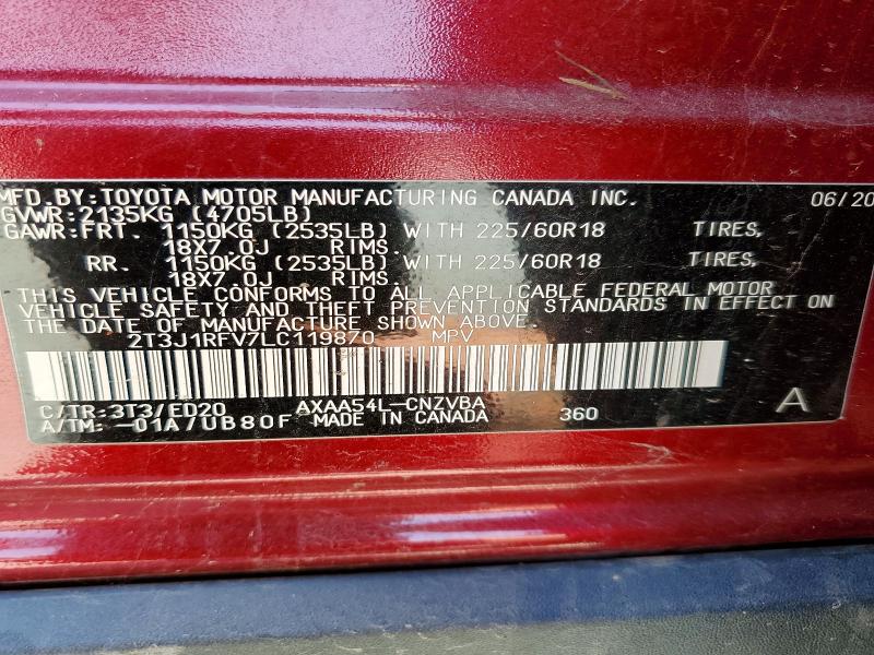 2020 Toyota Rav4 მანქანა იყიდება აუქციონზე, vin: 2T3J1RFV7LC119870, აუქციონის ნომერი: 63207286