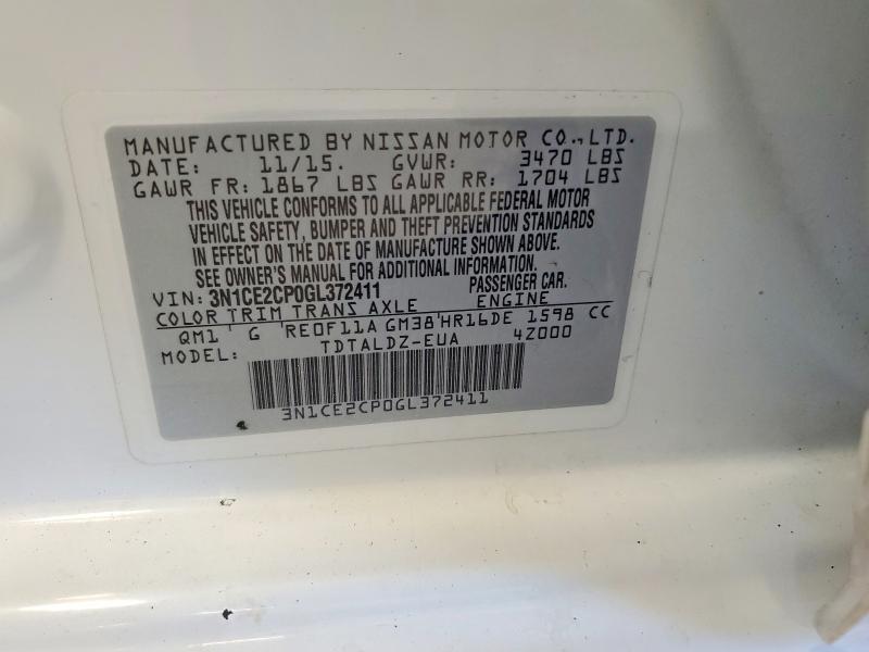 2016 Nissan Versa Note მანქანა იყიდება აუქციონზე, vin: 3N1CE2CP0GL372411, აუქციონის ნომერი: 63687216