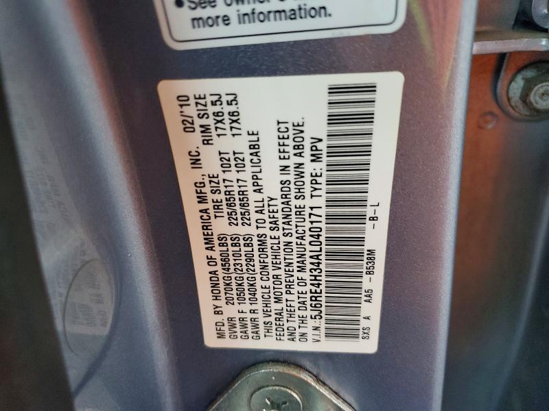 62901426 :رقم المزاد ، 5J6RE4H34AL040171 vin ، 2010 Honda Cr-v مزاد بيع