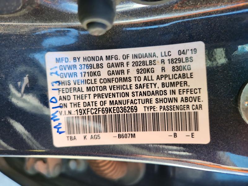 Aukcja sprzedaży 2019 Honda Civic, vin: 19XFC2F69KE036269, numer aukcji: 66118236
