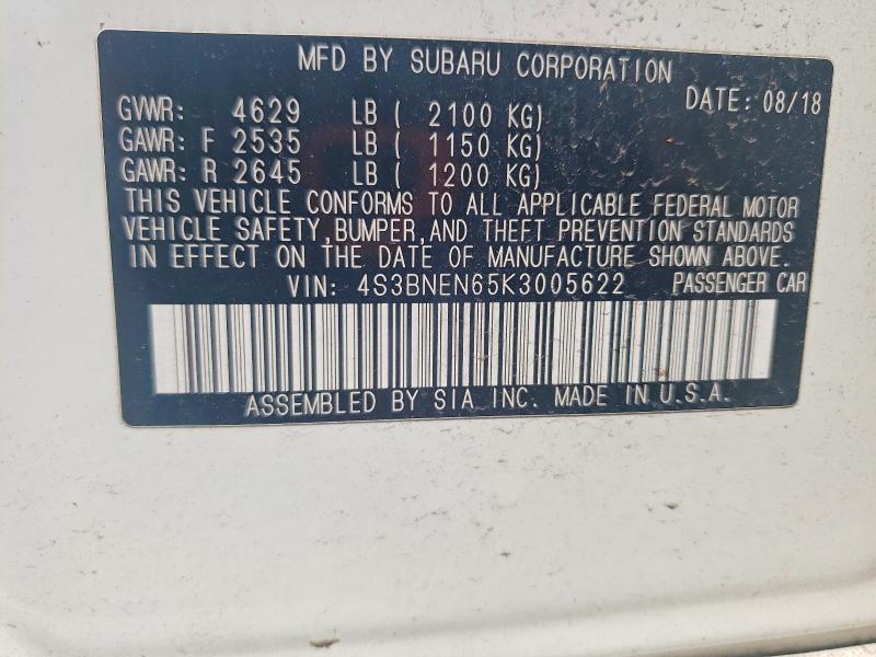 Aukcja sprzedaży 2019 Subaru Legacy, vin: 4S3BNEN65K3005622, numer aukcji: 63936636
