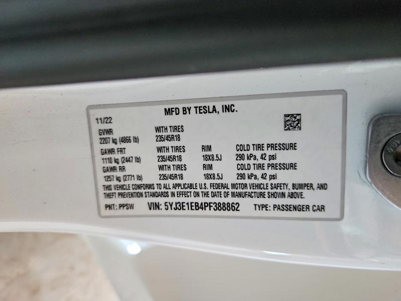 Продажа на аукционе авто 2023 Tesla Model 3, vin: 5YJ3E1EB4PF388862, номер лота: 65536206