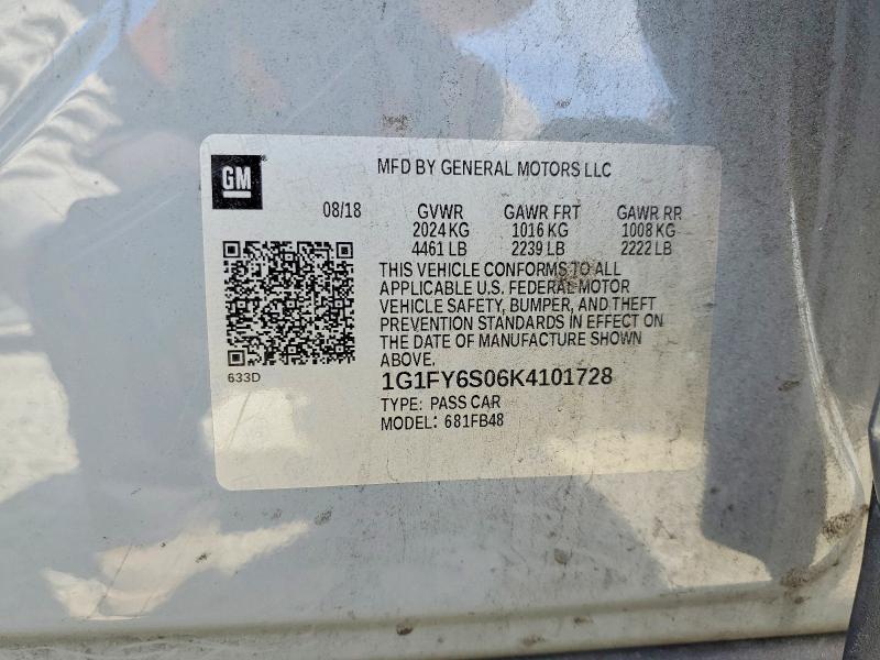 57743636 :رقم المزاد ، 1G1FY6S06K4101728 vin ، 2019 Chevrolet Bolt Ev مزاد بيع