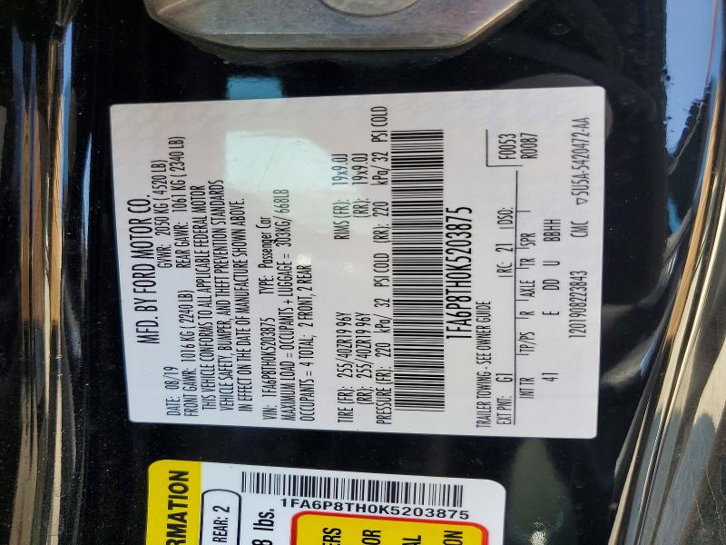 Aukcja sprzedaży 2019 Ford Mustang, vin: 1FA6P8TH0K5203875, numer aukcji: 64580156
