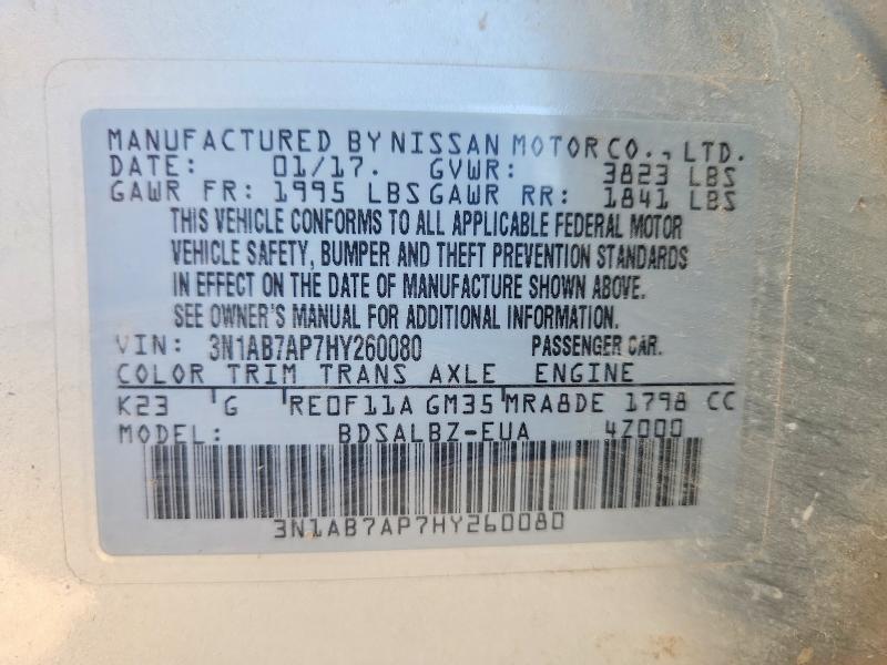2017 Nissan Sentra მანქანა იყიდება აუქციონზე, vin: 3N1AB7AP7HY260080, აუქციონის ნომერი: 64589396