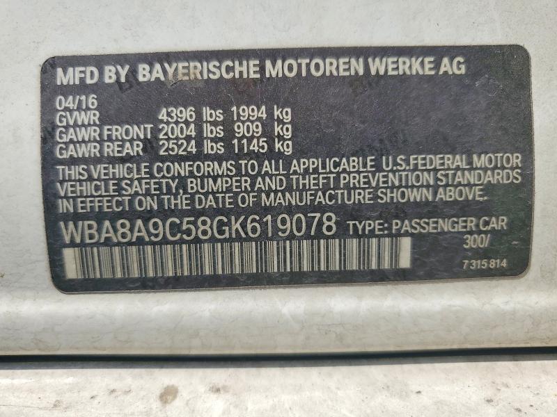 Aukcja sprzedaży 2016 Bmw 320, vin: WBA8A9C58GK619078, numer aukcji: 64502026