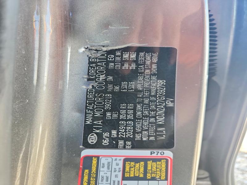 2016 Kia Soul მანქანა იყიდება აუქციონზე, vin: KNDJN2A27G7392798, აუქციონის ნომერი: 64013186