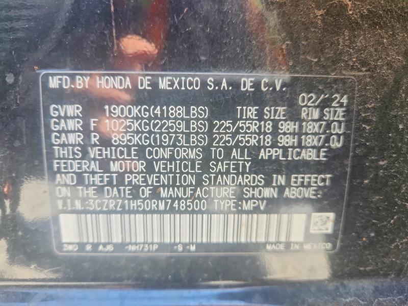 2024 Honda Hr-v მანქანა იყიდება აუქციონზე, vin: 3CZRZ1H50RM748500, აუქციონის ნომერი: 66358216