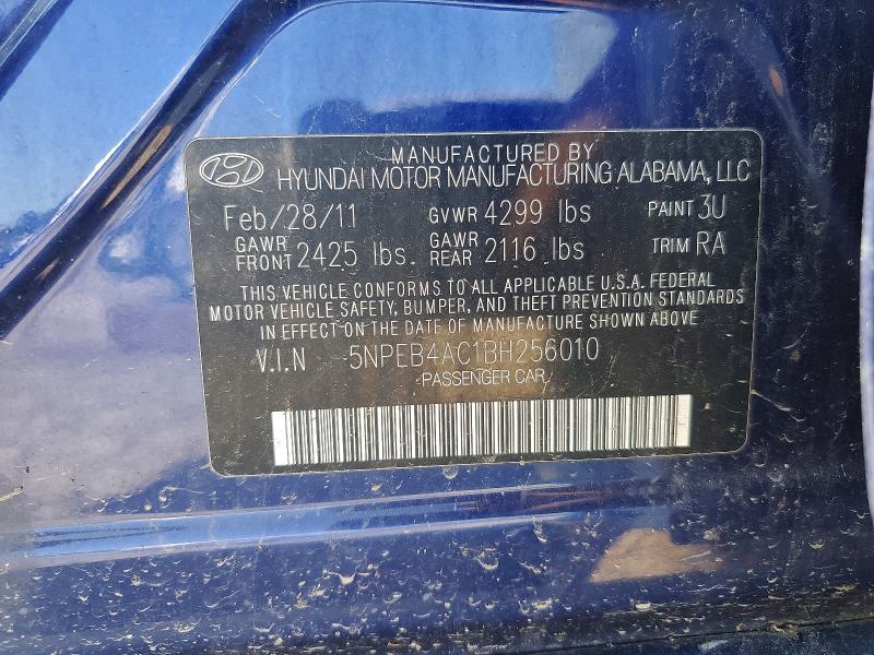 2011 Hyundai Sonata მანქანა იყიდება აუქციონზე, vin: 5NPEB4AC1BH256010, აუქციონის ნომერი: 66258916