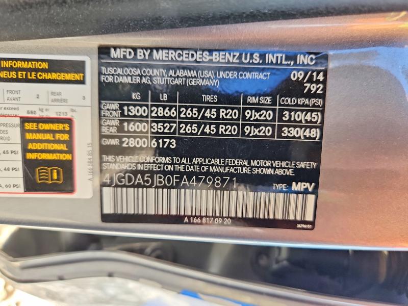 Продажа на аукционе авто 2015 Mercedes-benz Ml, vin: 4JGDA5JB0FA479871, номер лота: 63819566