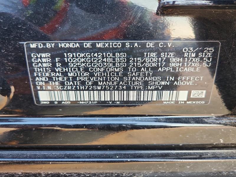 Продаж на аукціоні авто 2025 Honda Hr-v, vin: 3CZRZ1H72SM752734, номер лоту: 66984496