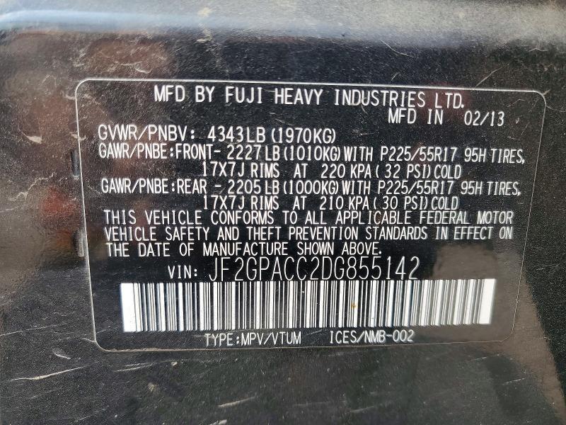 2013 Subaru Xv Crosstrek მანქანა იყიდება აუქციონზე, vin: JF2GPACC2DG855142, აუქციონის ნომერი: 67033876