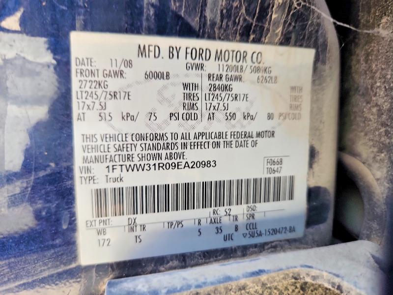 Auction sale of the 2009 Ford F350, vin: 1FTWW31R09EA20983, lot number: 64995956