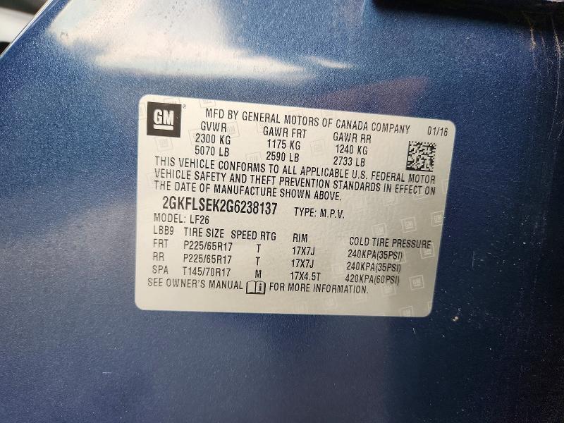 2016 Gmc Terrain მანქანა იყიდება აუქციონზე, vin: 2GKFLSEK2G6238137, აუქციონის ნომერი: 66958836