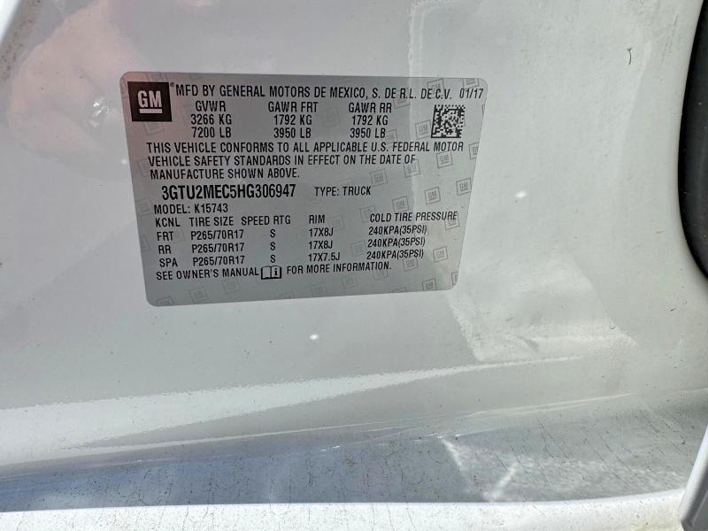2017 Gmc Sierra მანქანა იყიდება აუქციონზე, vin: 3GTU2MEC5HG306947, აუქციონის ნომერი: 64252786