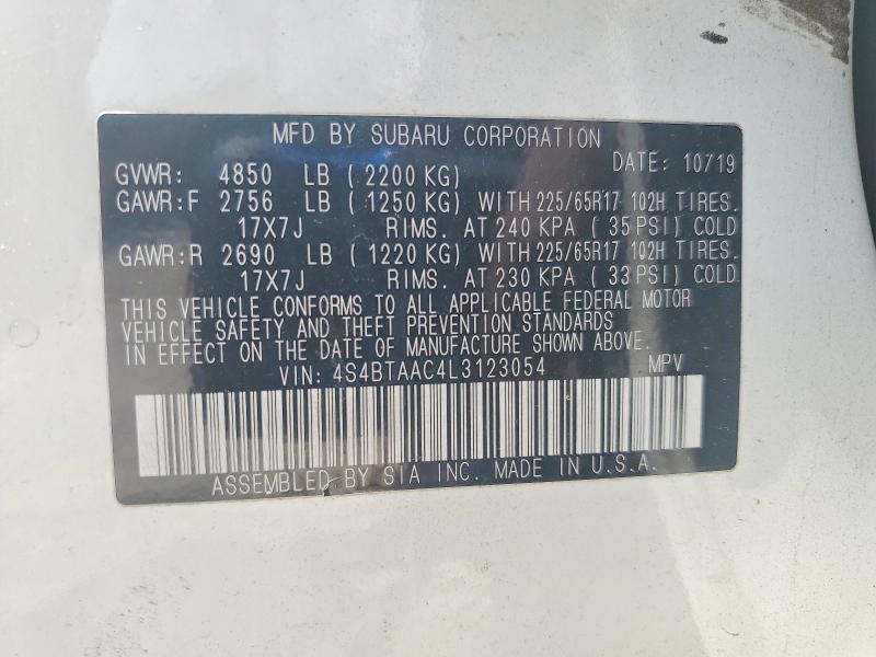 Aukcja sprzedaży 2020 Subaru Outback, vin: 4S4BTAAC4L3123054, numer aukcji: 64612406