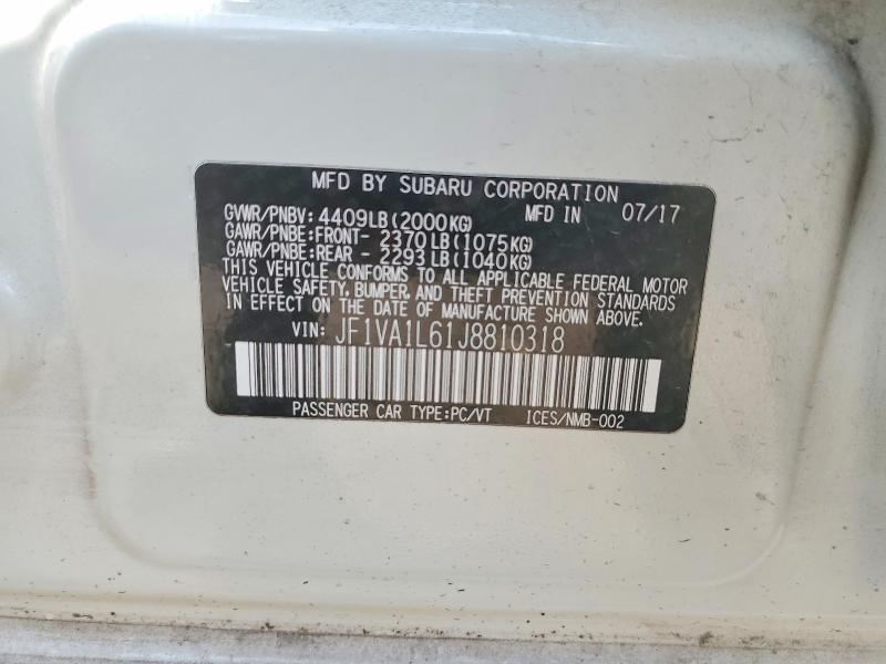 Aukcja sprzedaży 2018 Subaru Wrx, vin: JF1VA1L61J8810318, numer aukcji: 64799656