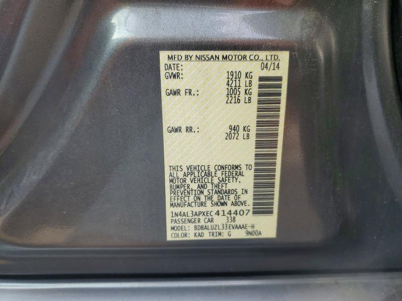 Продажа на аукционе авто 2014 Nissan Altima, vin: 1N4AL3APXEC414407, номер лота: 63223446