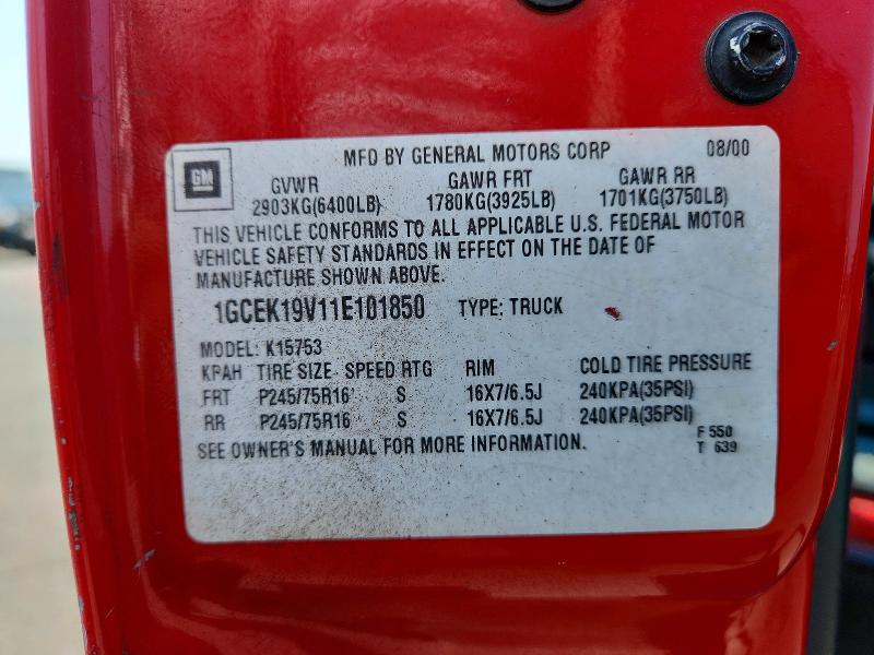 65079926 :رقم المزاد ، 1GCEK19V11E101850 vin ، 2001 Chevrolet Silverado مزاد بيع