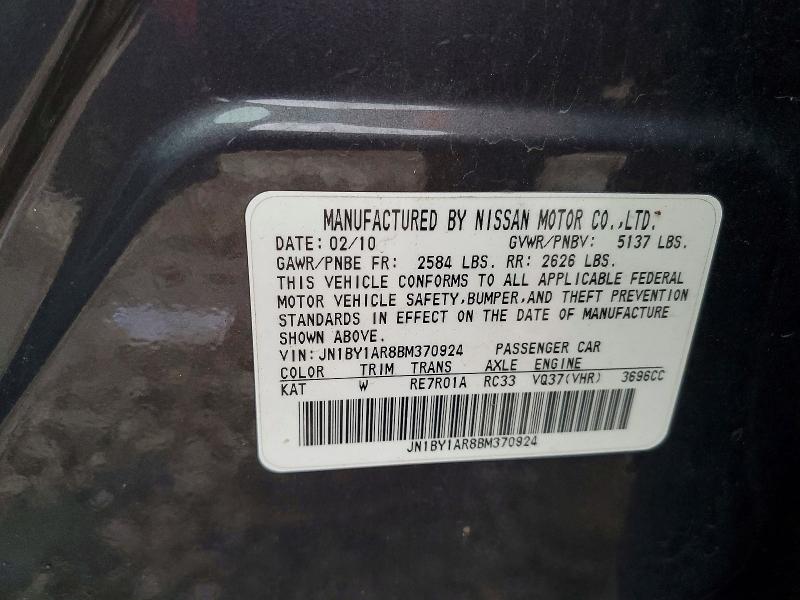 Aukcja sprzedaży 2011 Infiniti M37, vin: JN1BY1AR8BM370924, numer aukcji: 63742276