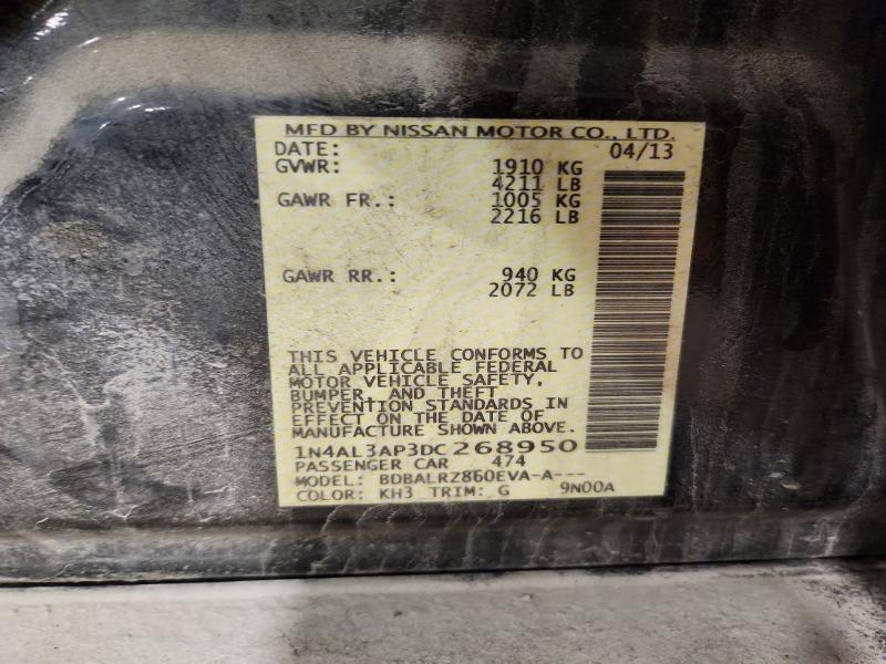 2013 Nissan Altima მანქანა იყიდება აუქციონზე, vin: 1N4AL3AP3DC268950, აუქციონის ნომერი: 63830596