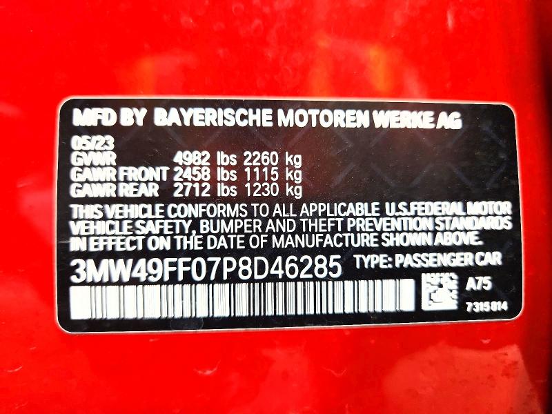 66768546 :رقم المزاد ، 3MW49FF07P8D46285 vin ، 2023 Bmw M340xi مزاد بيع