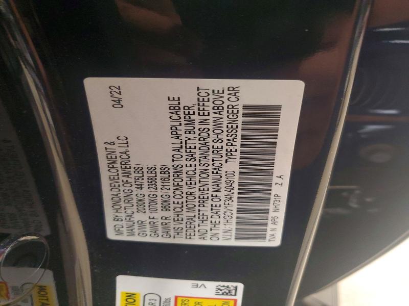 Продаж на аукціоні авто 2022 Honda Accord, vin: 1HGCV1F34NA049100, номер лоту: 64297426