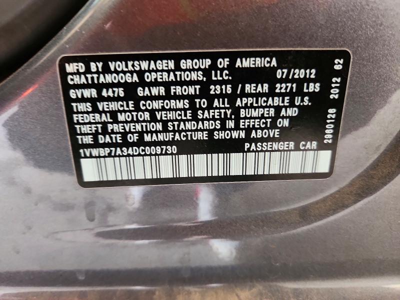 2013 Volkswagen Passat მანქანა იყიდება აუქციონზე, vin: 1VWBP7A34DC009730, აუქციონის ნომერი: 64424756