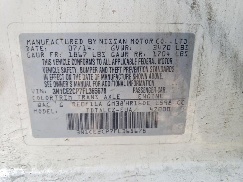 61770976 :رقم المزاد ، 3N1CE2CP7FL365678 vin ، 2015 Nissan Versa Note مزاد بيع