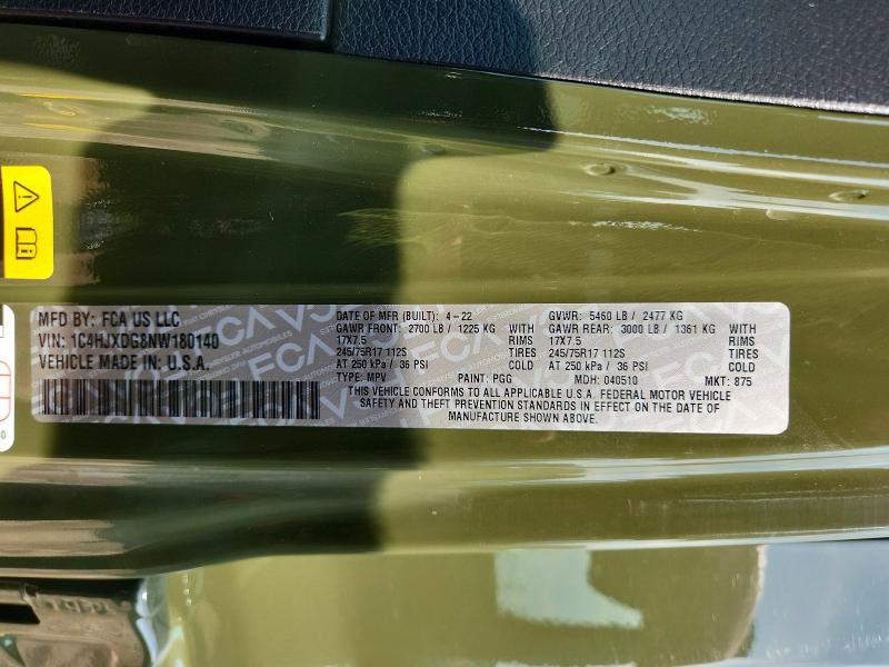 Aukcja sprzedaży 2022 Jeep Wrangler Unlimited, vin: 1C4HJXDG8NW180140, numer aukcji: 64216816