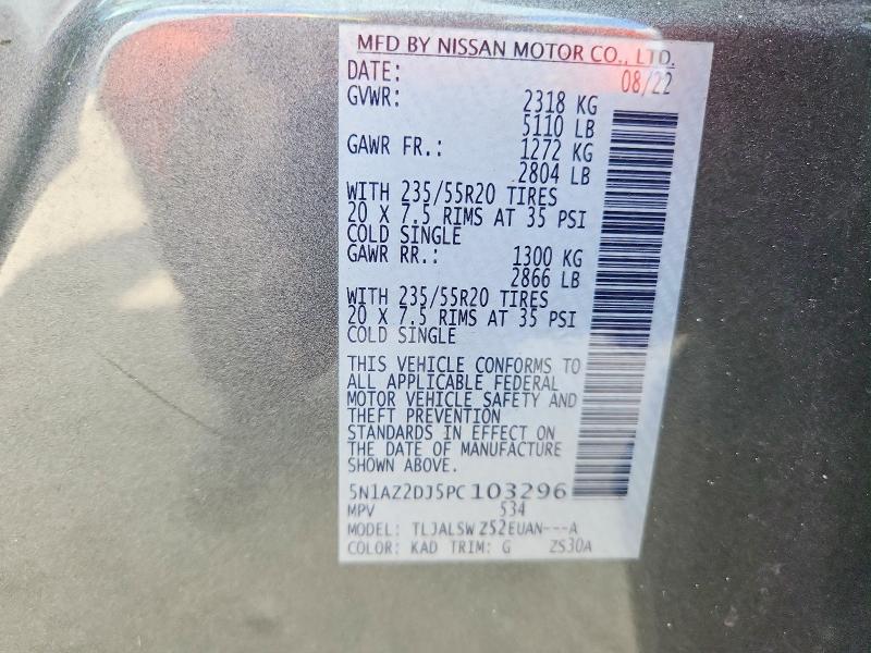 2023 Nissan Murano მანქანა იყიდება აუქციონზე, vin: 5N1AZ2DJ5PC103296, აუქციონის ნომერი: 64231906