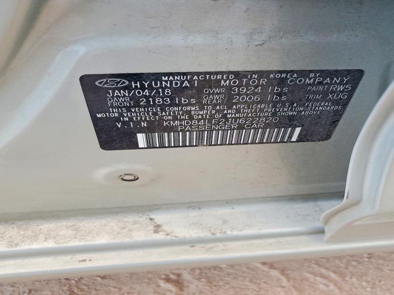 2018 Hyundai Elantra მანქანა იყიდება აუქციონზე, vin: KMHD84LF2JU622820, აუქციონის ნომერი: 63688146