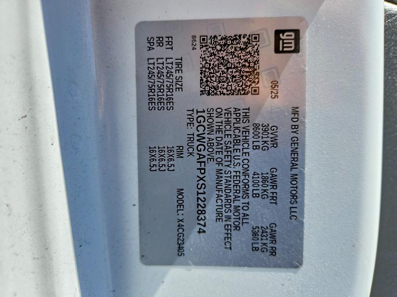 Aukcja sprzedaży 2025 Chevrolet Express 2500, vin: 1GCWGAFPXS1228374, numer aukcji: 63709796