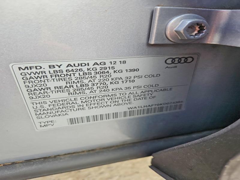 62537266 :رقم المزاد ، WA1LHAF70KD024384 vin ، 2019 Audi Q7 مزاد بيع