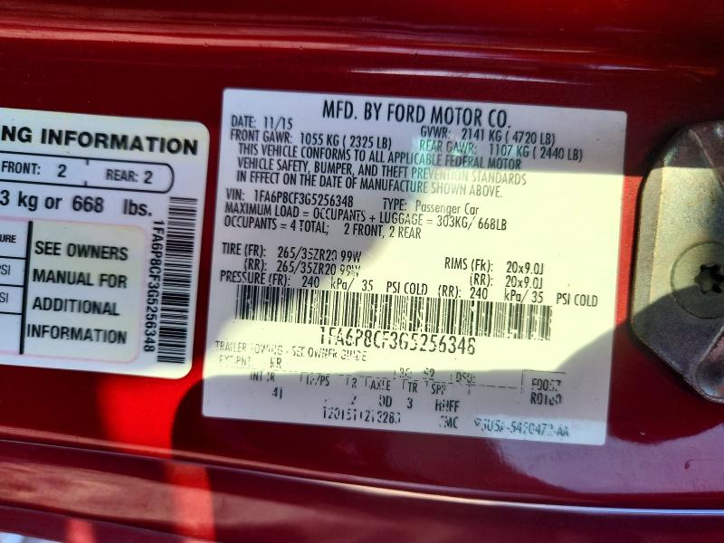 Auction sale of the 2016 Ford Mustang, vin: 1FA6P8CF3G5256348, lot number: 66900926