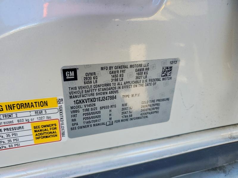 65857576 :رقم المزاد ، 1GKKVTKD1EJ247884 vin ، 2014 Gmc Acadia مزاد بيع
