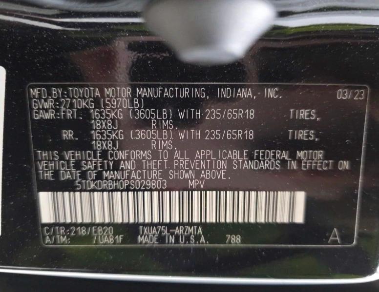Продажа на аукционе авто 2023 Toyota Highlander, vin: 5TDKDRBH0PS029803, номер лота: 64849266