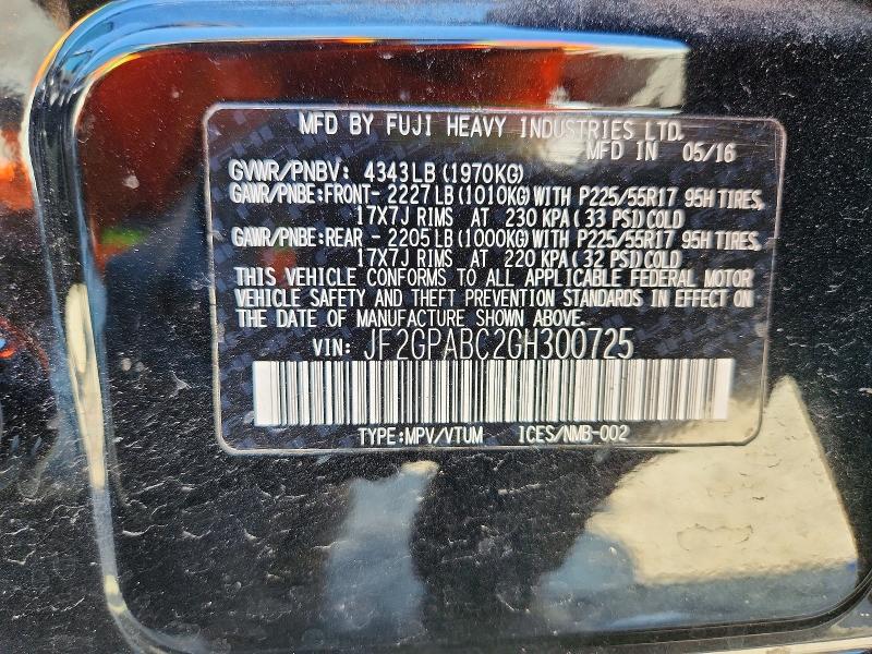 65437736 :رقم المزاد ، JF2GPABC2GH300725 vin ، 2016 Subaru Crosstrek مزاد بيع