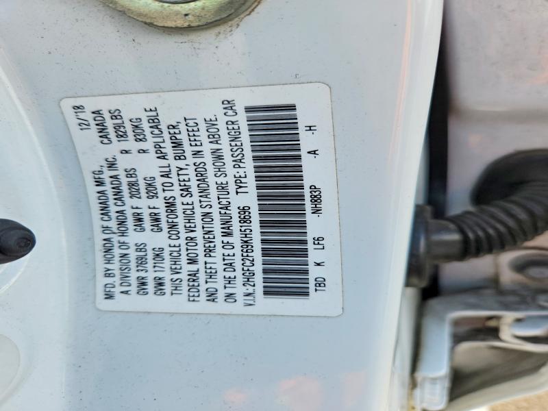 66079696 :رقم المزاد ، 2HGFC2F69KH518696 vin ، 2019 Honda Civic مزاد بيع