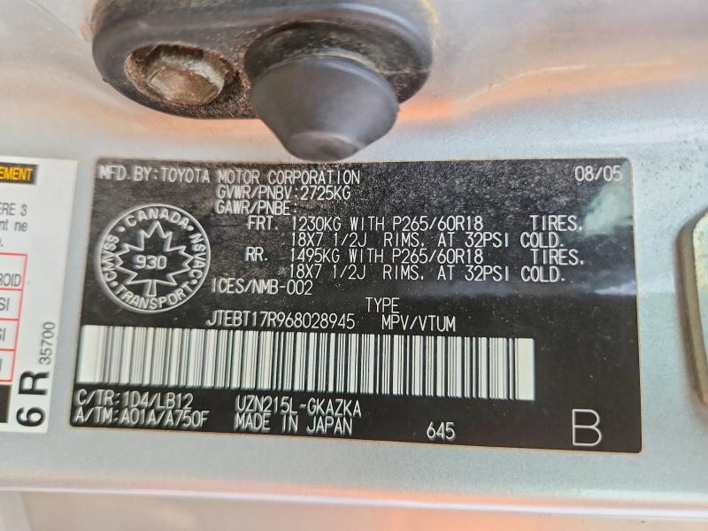 Aukcja sprzedaży 2006 Toyota 4runner, vin: JTEBT17R968028945, numer aukcji: 64066026