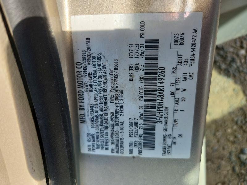 66247216 :رقم المزاد ، 3FAHP0HA8AR149260 vin ، 2010 Ford Fusion مزاد بيع