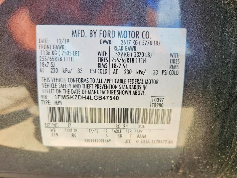 63803766 :رقم المزاد ، 1FMSK7DH4LGB47540 vin ، 2020 Ford Explorer مزاد بيع