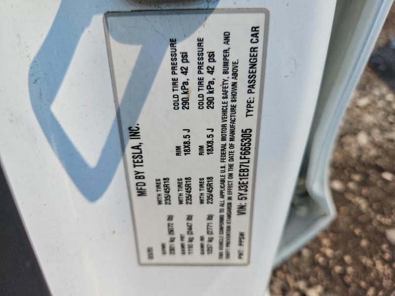 Auction sale of the 2020 Tesla Model 3, vin: 5YJ3E1EB7LF665305, lot number: 63263986