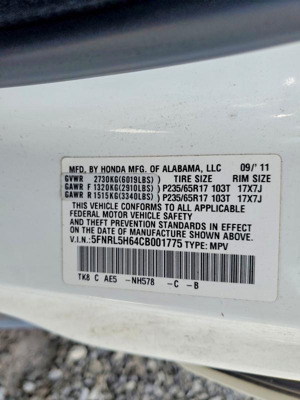 Продажа на аукционе авто 2012 Honda Odyssey, vin: 5FNRL5H64CB001775, номер лота: 65032296